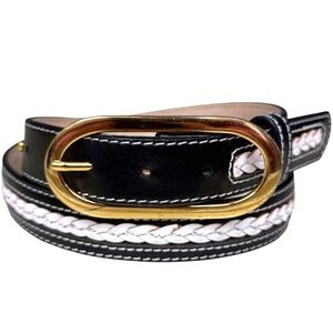 Oscar de la Renta Men's Leather Belt, Size Large, Black & White Gold Buckle